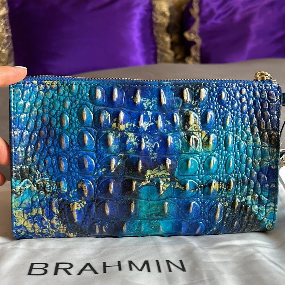 Brahmin Millie Wristlet Phthalo/Blue Leather - Picture 2 of 6